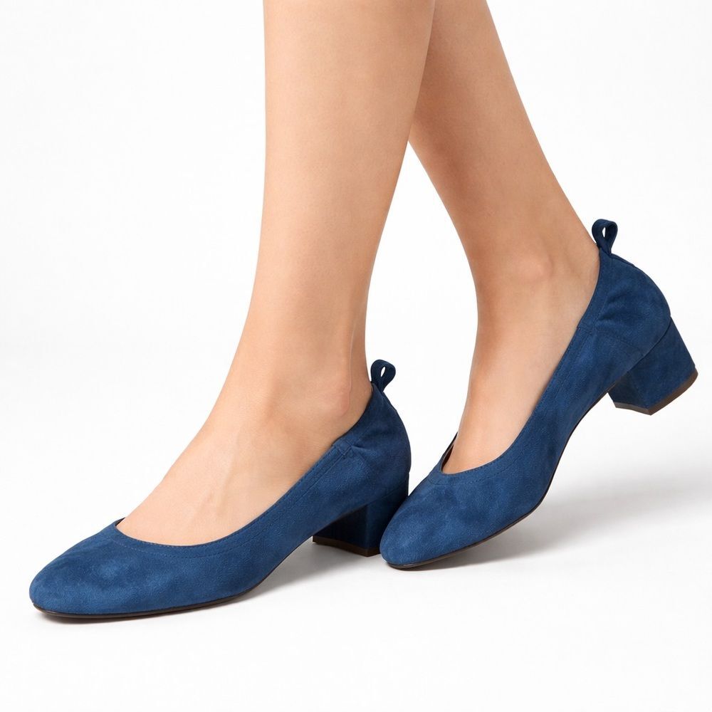 J.Crew Blue Suede Block Heel Pumps Size 7.5 Round Toe Ballet Inspired Shoes